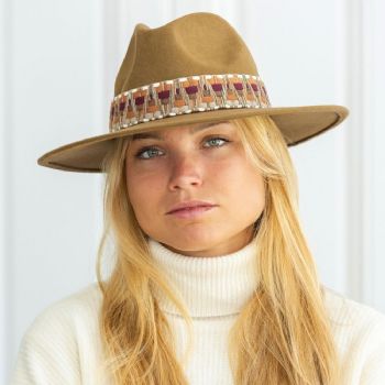 Felt fedora hat wide-brimmed ETHNIC BRAID