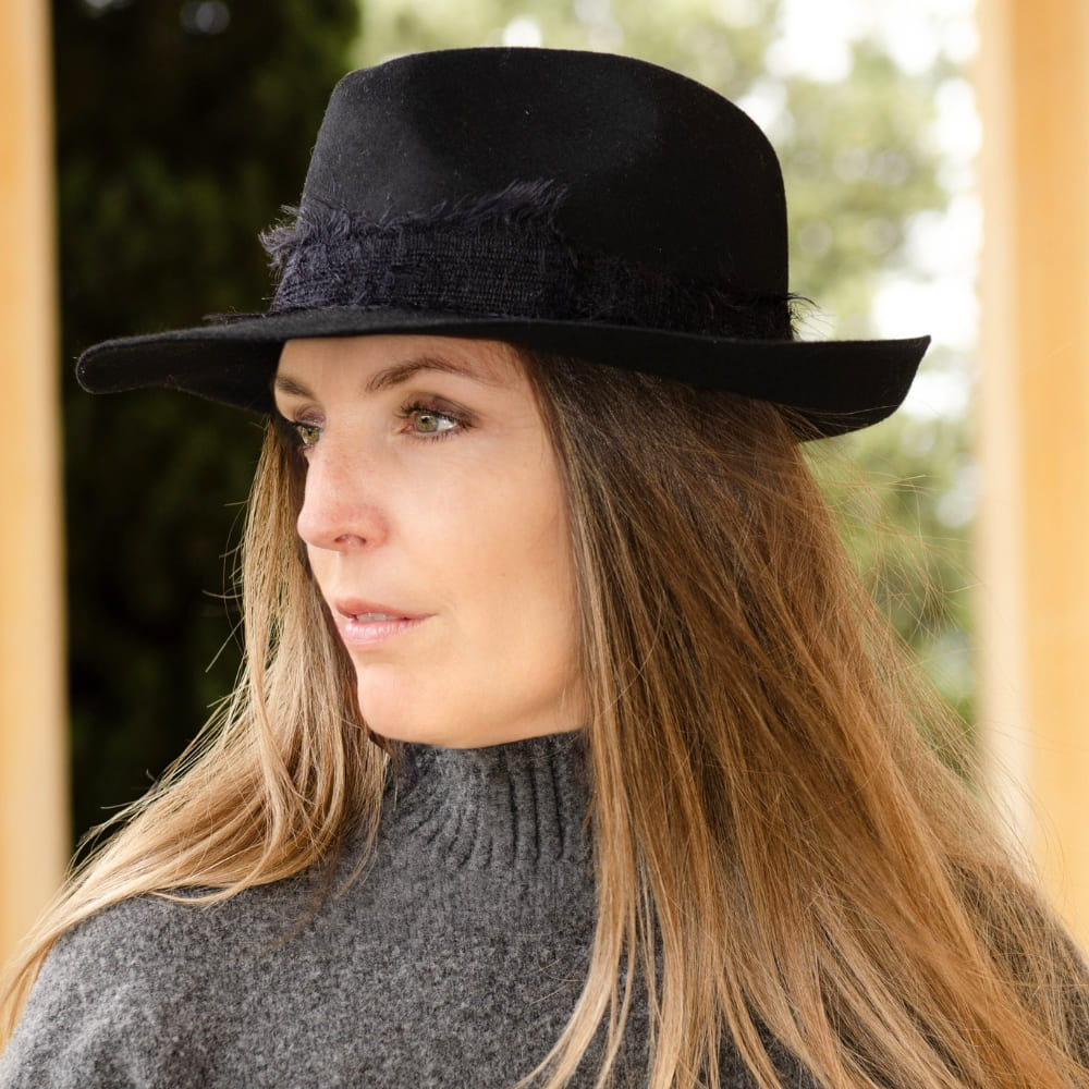 chapeau feutre, ruban mohair