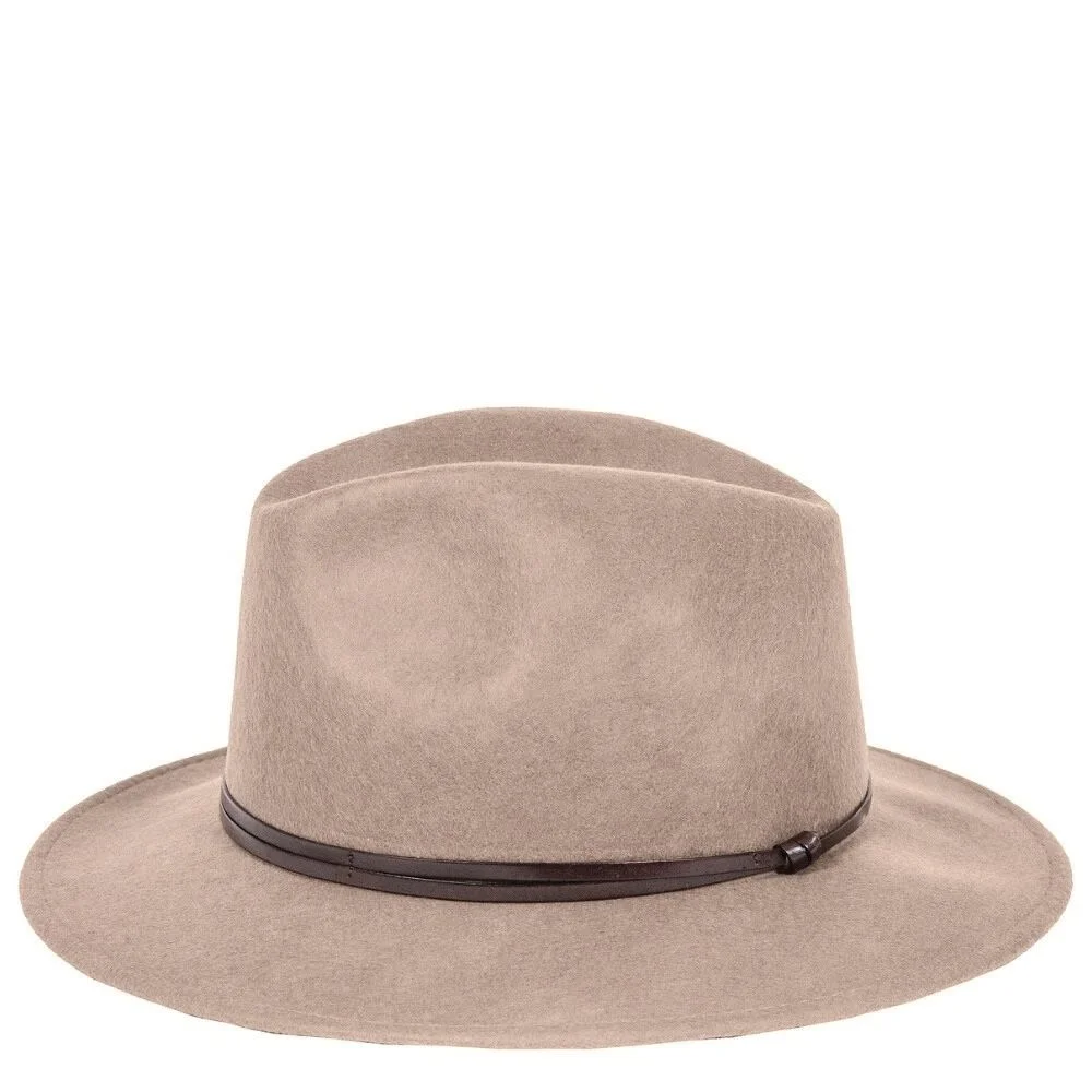 Felt fedora hat leather strop, stitched brim