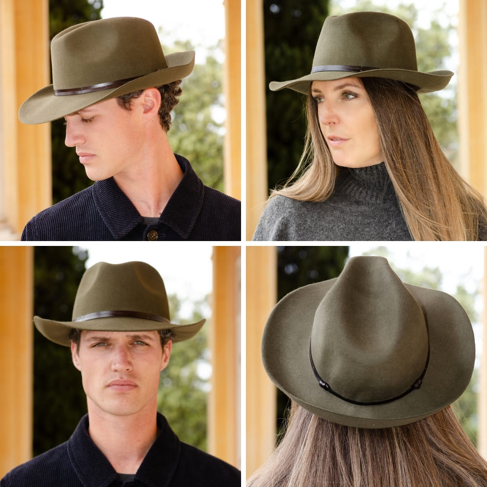 Chapeau feutre, lien cuir, bord non cousu