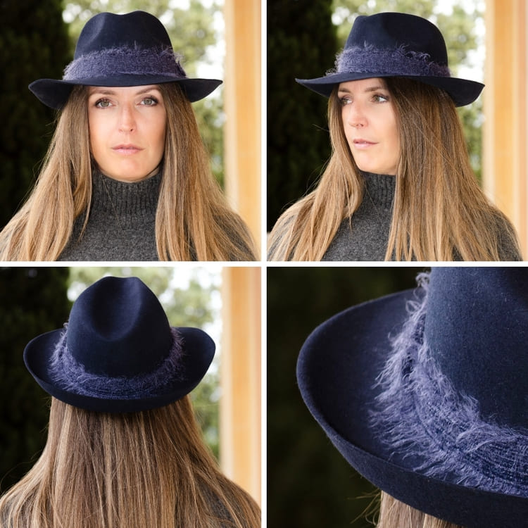 chapeau feutre, ruban mohair