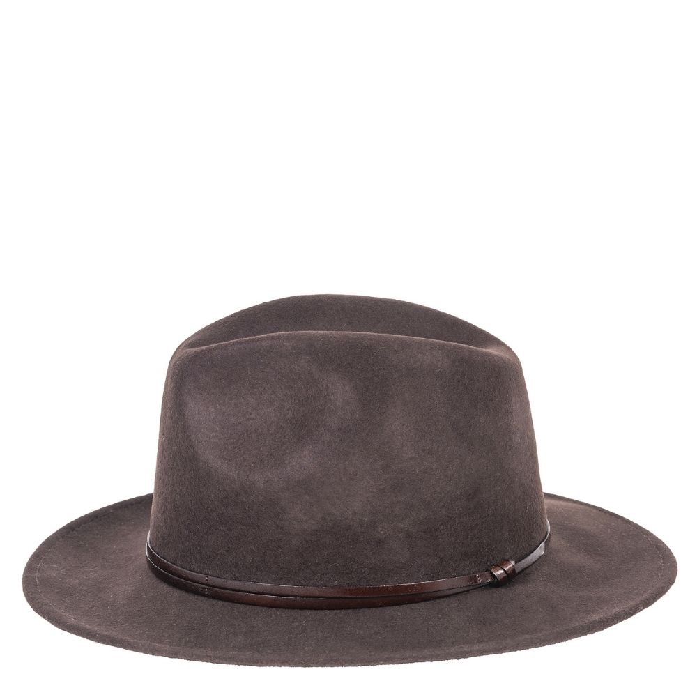 Felt fedora hat leather strop, stitched brim
