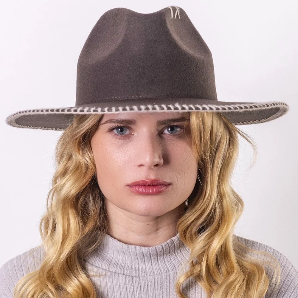Felt fedora hat wide-brimmed CROCHET
