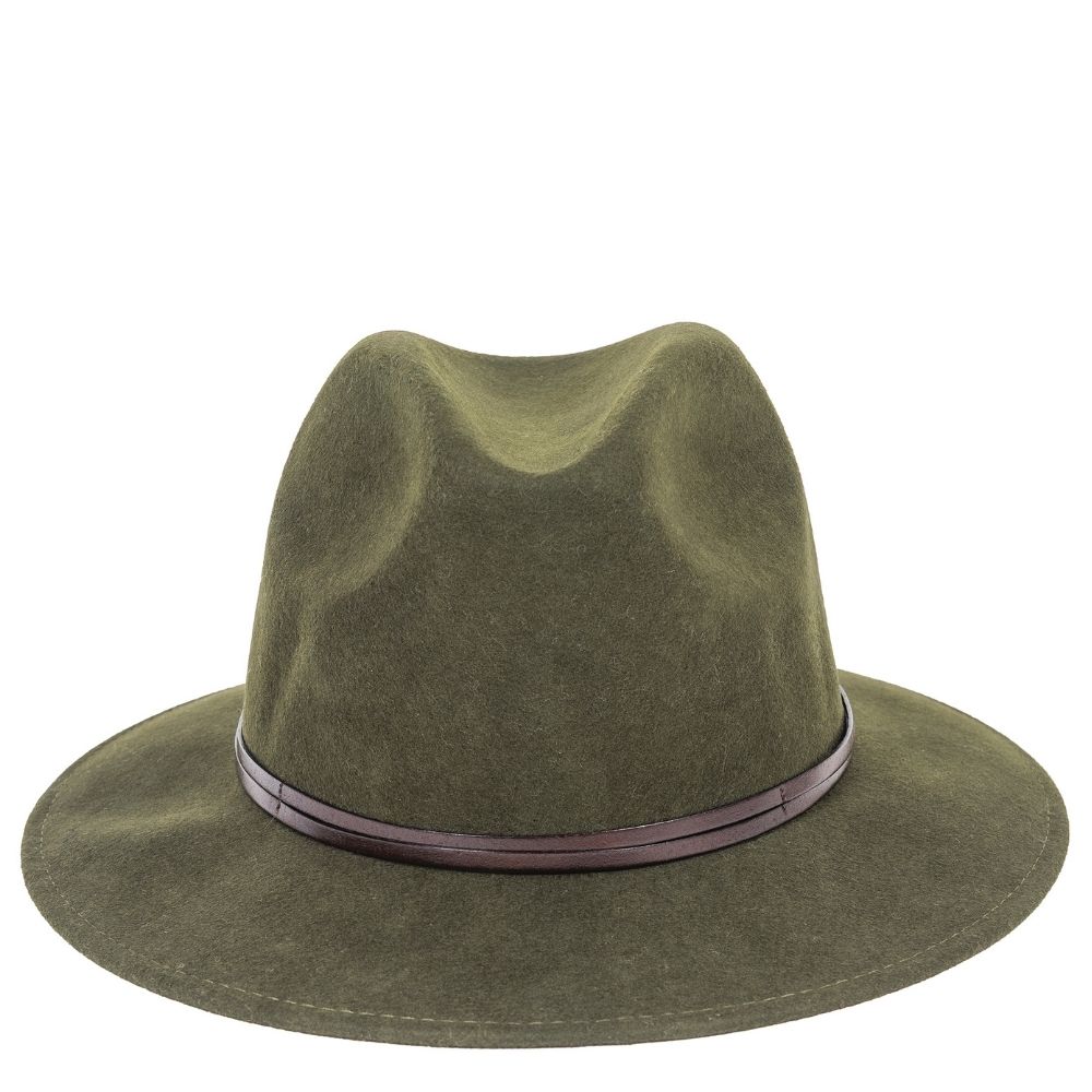 Felt fedora hat leather strop, stitched brim