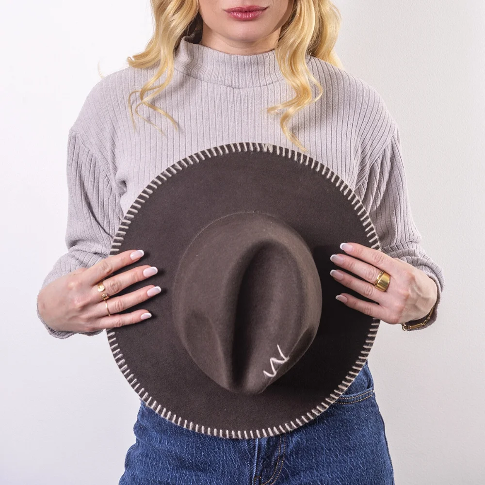 Felt fedora hat wide-brimmed CROCHET