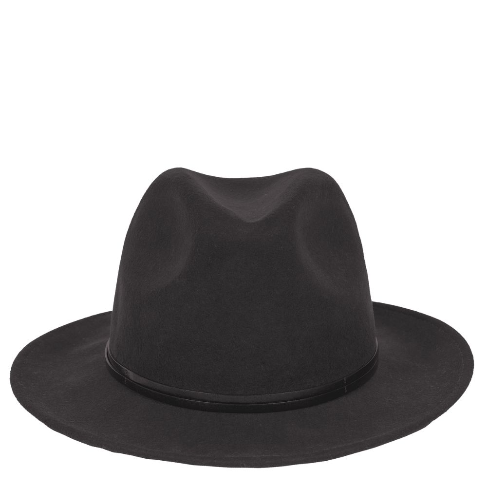 Felt fedora hat leather strop, stitched brim