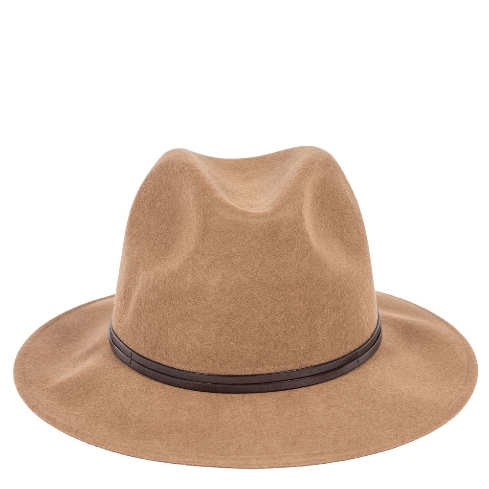 Felt fedora hat leather strop, stitched brim