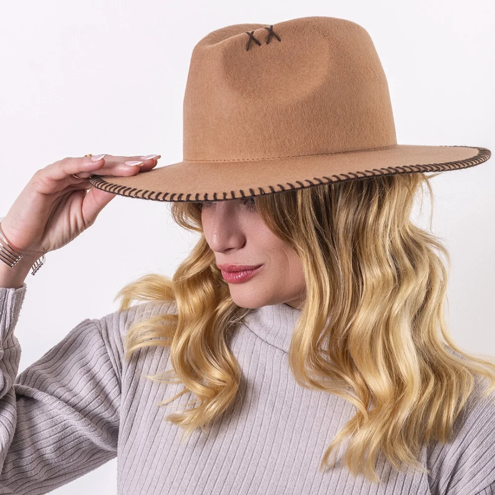 Felt fedora hat wide-brimmed CROCHET