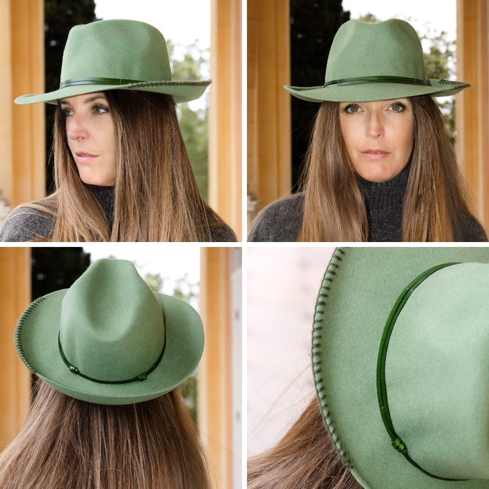 Chapeau feutre lien cuir & tricot