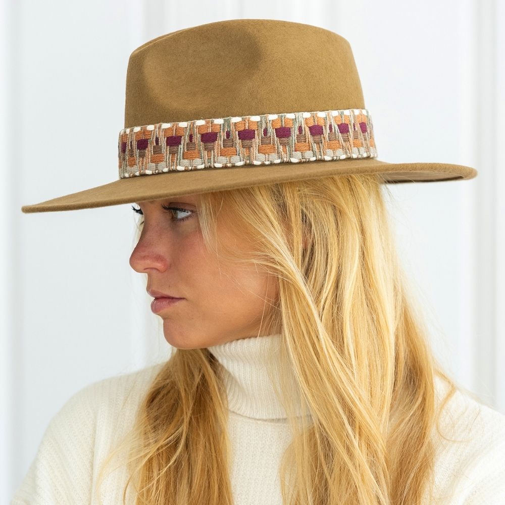 Felt fedora hat wide-brimmed ETHNIC BRAID
