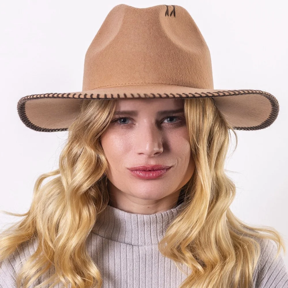 Felt fedora hat wide-brimmed CROCHET