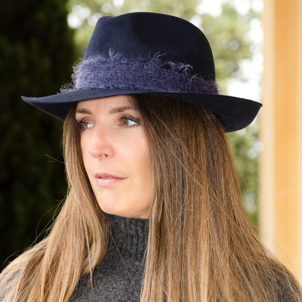 chapeau feutre, ruban mohair