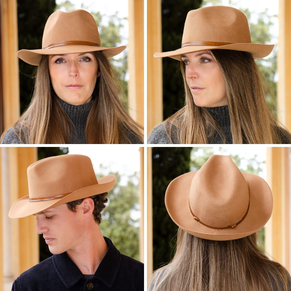 Chapeau feutre, lien cuir, bord non cousu