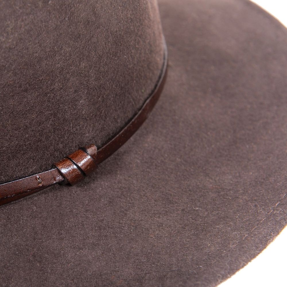 Felt fedora hat leather strop, stitched brim