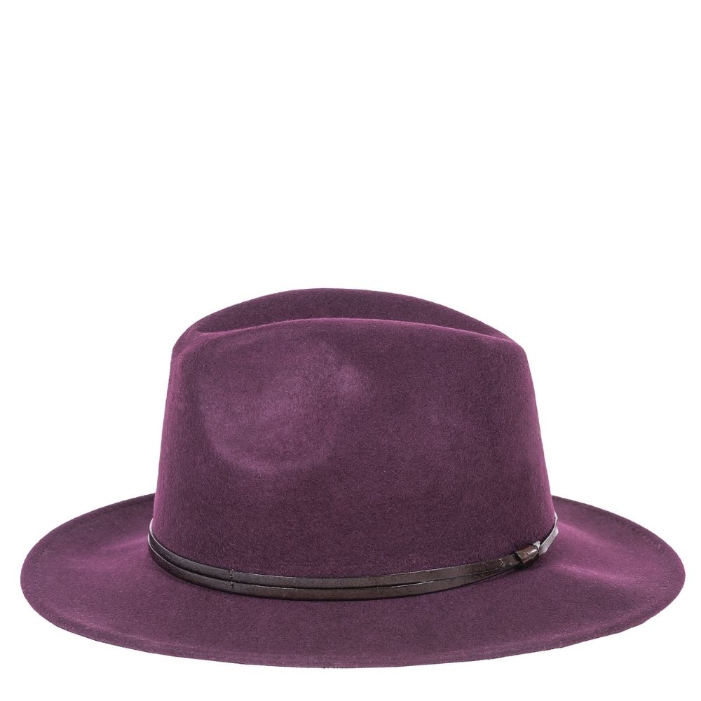 Felt fedora hat leather strop, stitched brim