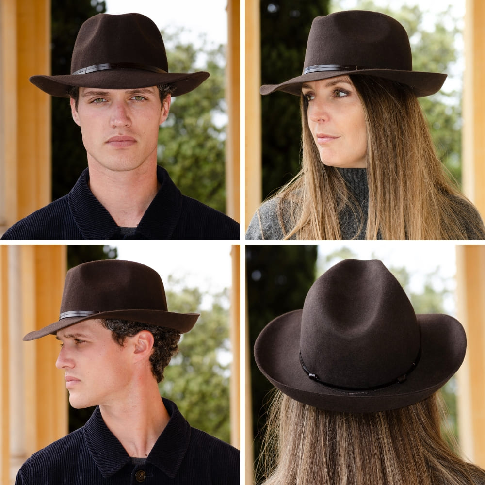 Chapeau feutre, lien cuir, bord non cousu