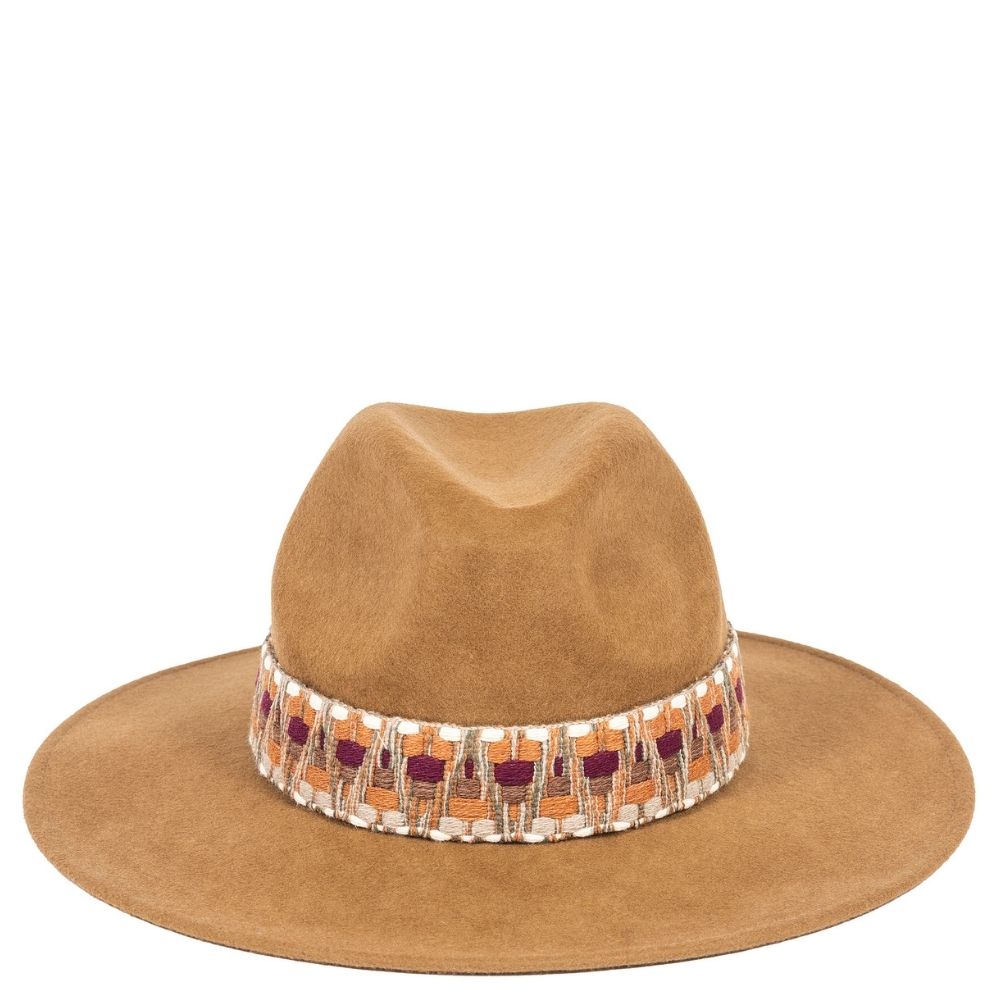 Felt fedora hat wide-brimmed ETHNIC BRAID