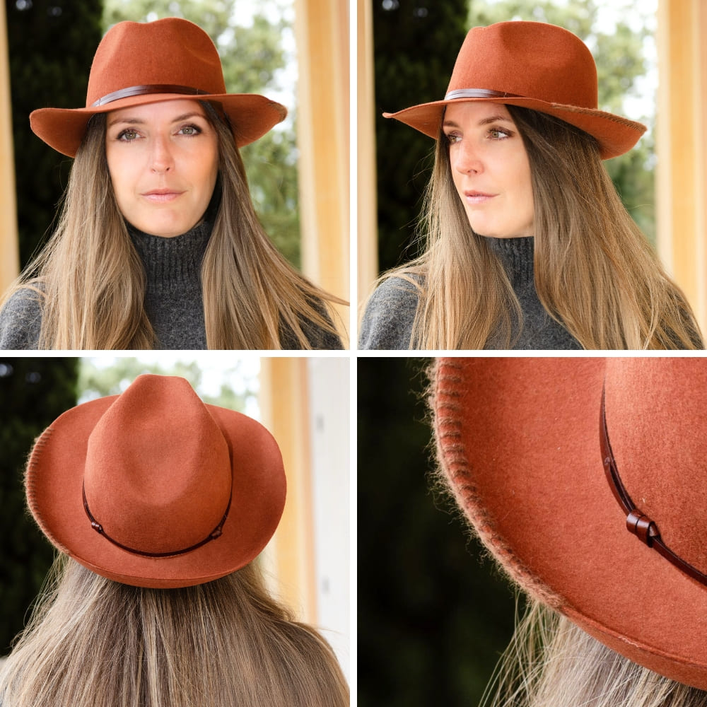 Chapeau feutre lien cuir & tricot