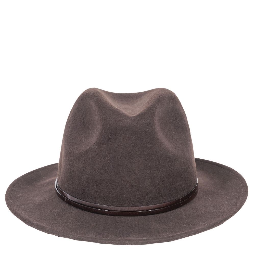 Felt fedora hat leather strop, stitched brim