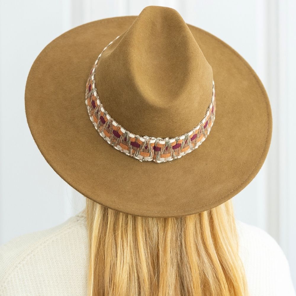 Felt fedora hat wide-brimmed ETHNIC BRAID