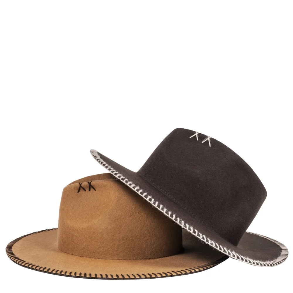 Felt fedora hat wide-brimmed CROCHET